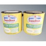 Two tubs of Sandtex exterior masonry paint, Cornish cream, 2.5 liters.