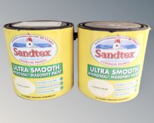 Two tubs of Sandtex exterior masonry paint, Cornish cream, 2.5 liters.