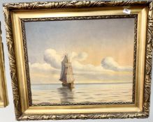 20th Century Danish School : A Ship Under Full Sail in Calm Waters, oil on canvas, 49cm by 61cm,