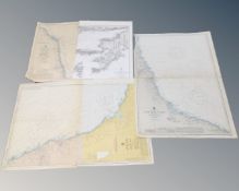 Four folded engraved maps showing sea depths, Coquet Island to Whitby, River Tyne to River Tees,