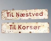 Two antique Danish enamelled signs.