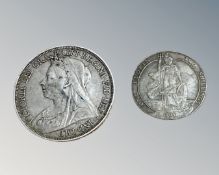 A silver Victorian Crown 1897, together with an Edward VII silver Florin.
