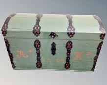 A 19th century Scandinavian painted pine dome top shipping chest, bearing the initials A. H.