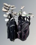 Two golf bags of assorted irons and drivers including Dunlop,