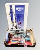 A Nutool lightweight sack barrow, boxed, together with a box containing JML Exakt saw,