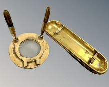 A trench art pen stand, height 10cm, together with a pen tray.