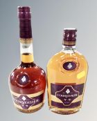Two bottles of Courvoisier V.S. Cognac, 700ml and 350ml.