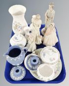 A tray containing assorted ceramics including Wedgwood Jasperware, Aynsley Wild Tudor,
