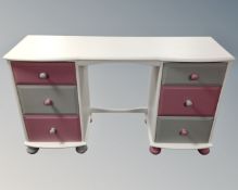 A painted pine twin pedestal dressing table (no mirror)