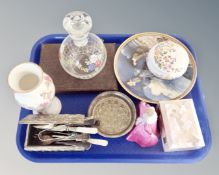 A tray containing Aynsley cottage garden trinket dish, Coalport figure Joanne,