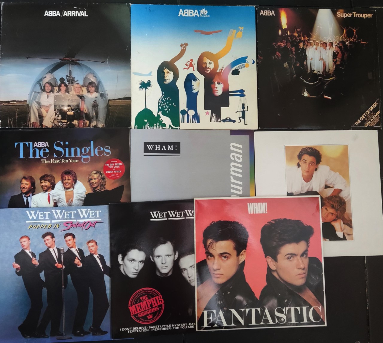 34 LP albums from Abba, Wham, Wet Wet Wet, Phil Collins, Kylie Minogue etc.