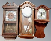 Three contemporary wall clocks, London clock company, Tempus fugit, and a further 31-day wall clock.