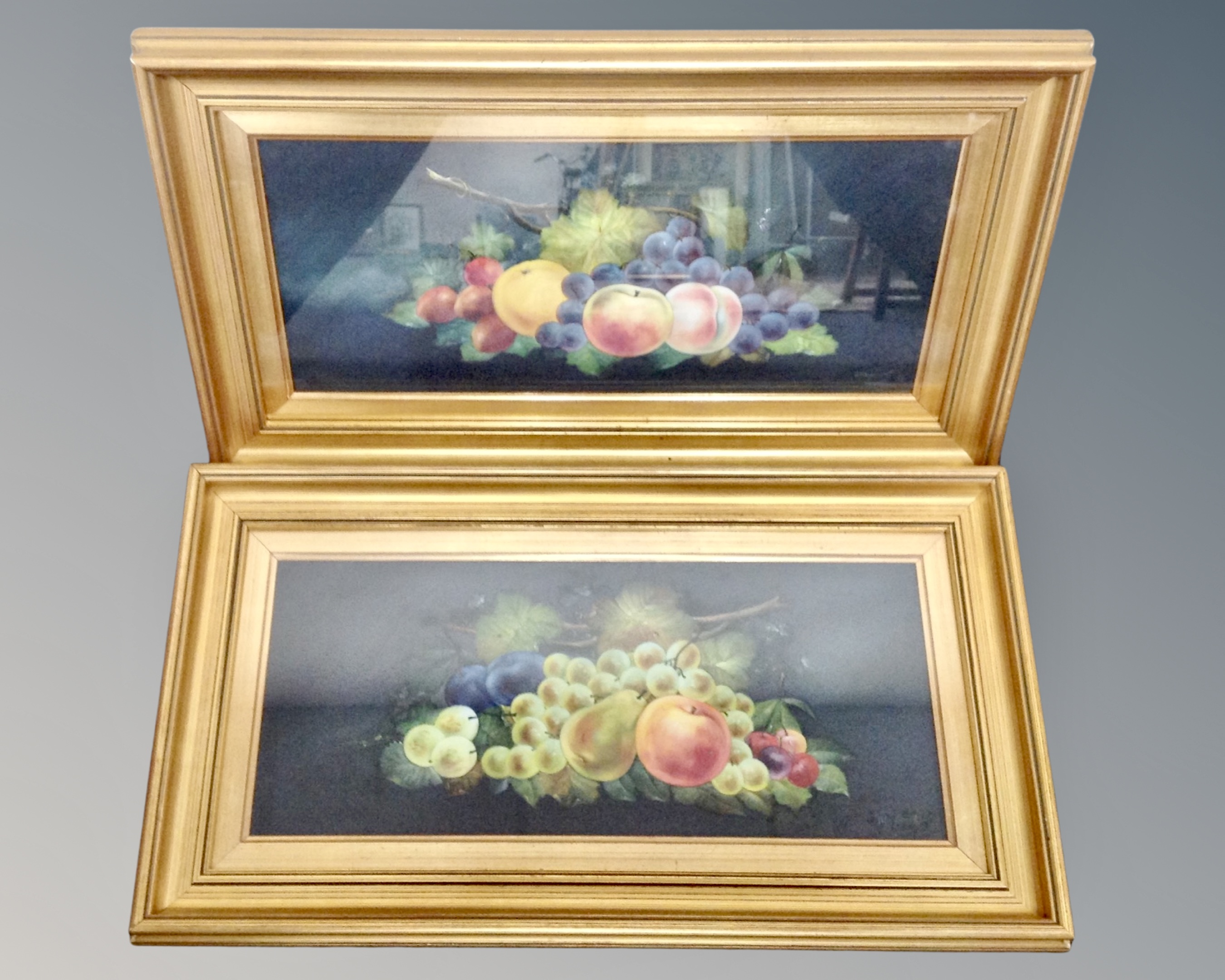 W. Rayworth (20th century): A pair of still lifes with fruit, watercolour drawings.