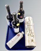Five bottles of alcohol including Moet and Chandon champagne, in box,