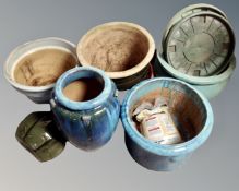 A quantity of assorted glazed pottery and terracotta plant pots