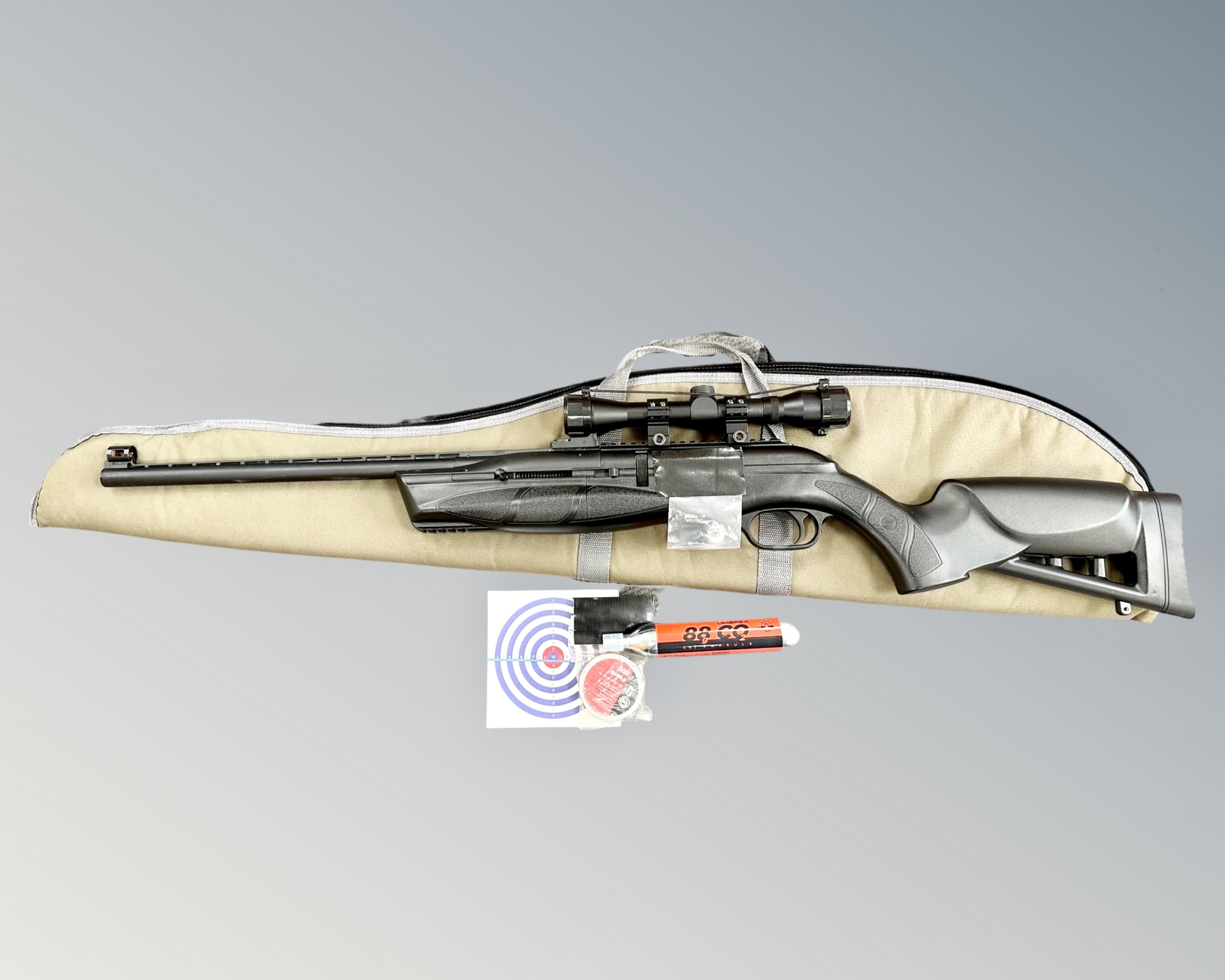 An ASG TAC 177 calibre 12-shot repeating CO2 air rifle, with 4x32 telescopic sight,