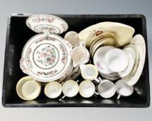A box of assorted tea and dinner china, Indian tree, Royal Winton bowl,