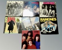 A crate of seven Ramones vinyl LP's including End of the Century, Leave Home,