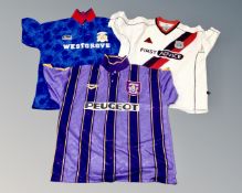 Three football tops including Manchester City away 2002/03,