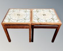 A pair of Scandinavian rosewood tile topped lamp tables