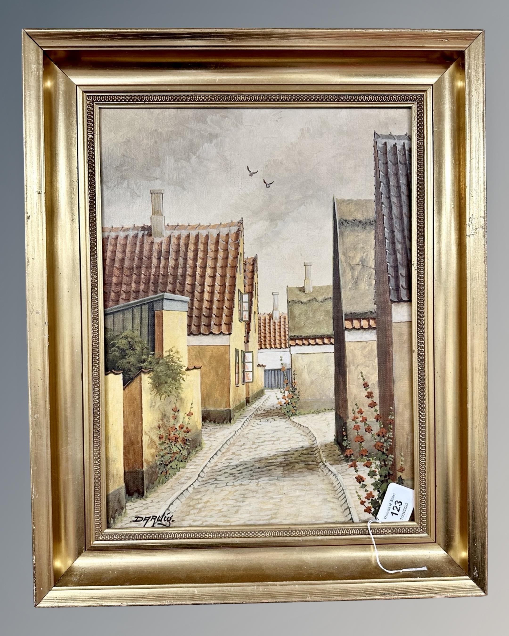 Darlig : Cobbled street, oil on canvas,