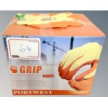 A box of Portwest grip builder's latex gloves,