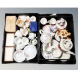 Two boxes containing china, tea ware, novelty teapots,