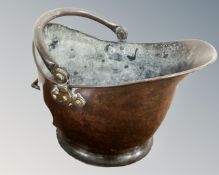 A Victorian copper and brass swing handled coal bucket