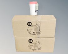 Sixteen circular and company re-useable cups with lids (two boxes)