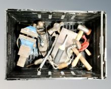 A crate of hand tools, Stanley woodworking plane,