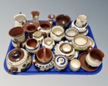 A tray of a quantity of Cornish pottery