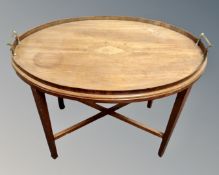 A 19th century mahogany brass handled butler's tray on stand