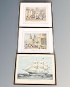 A naval print 'The West Australian' and two further prints after Ackerman (3)