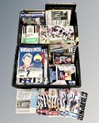 Two crates of books and football programmes, magazines relating to Newcastle United,