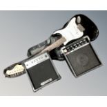 An Elevation electric guitar together with EG-10J amplifier and BB10 mini amplifier
