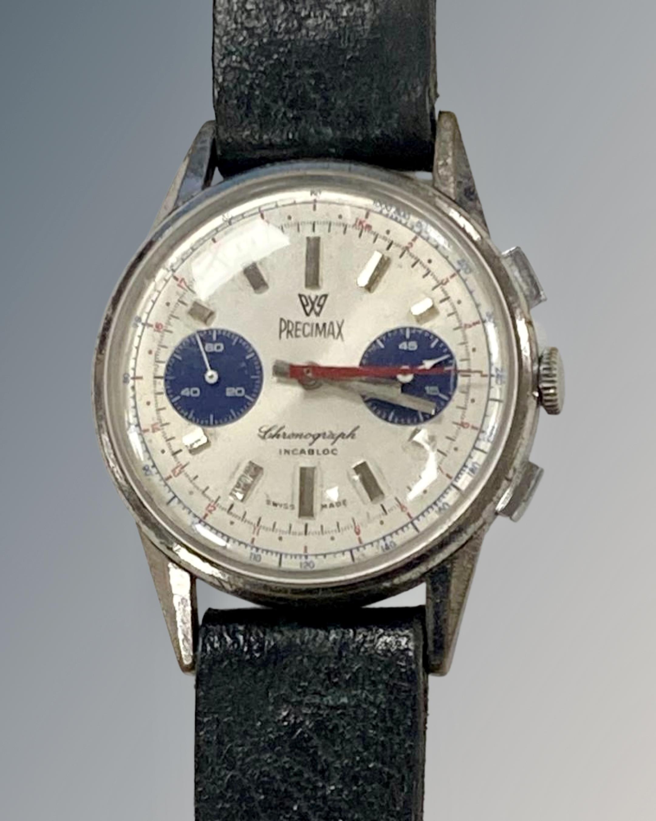 A mid 20th century Gentleman's stainless steel chronograph wristwatch by Precimax - Image 2 of 2