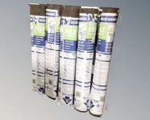 Ten rolls of Blue Hawk roofing felt 5m x 1m