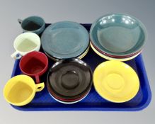 A tray of mid century Melaware Bakelite tea and dinner ware