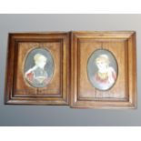 Two 19th century hand painted porcelain panels depicting ladies in period dress,