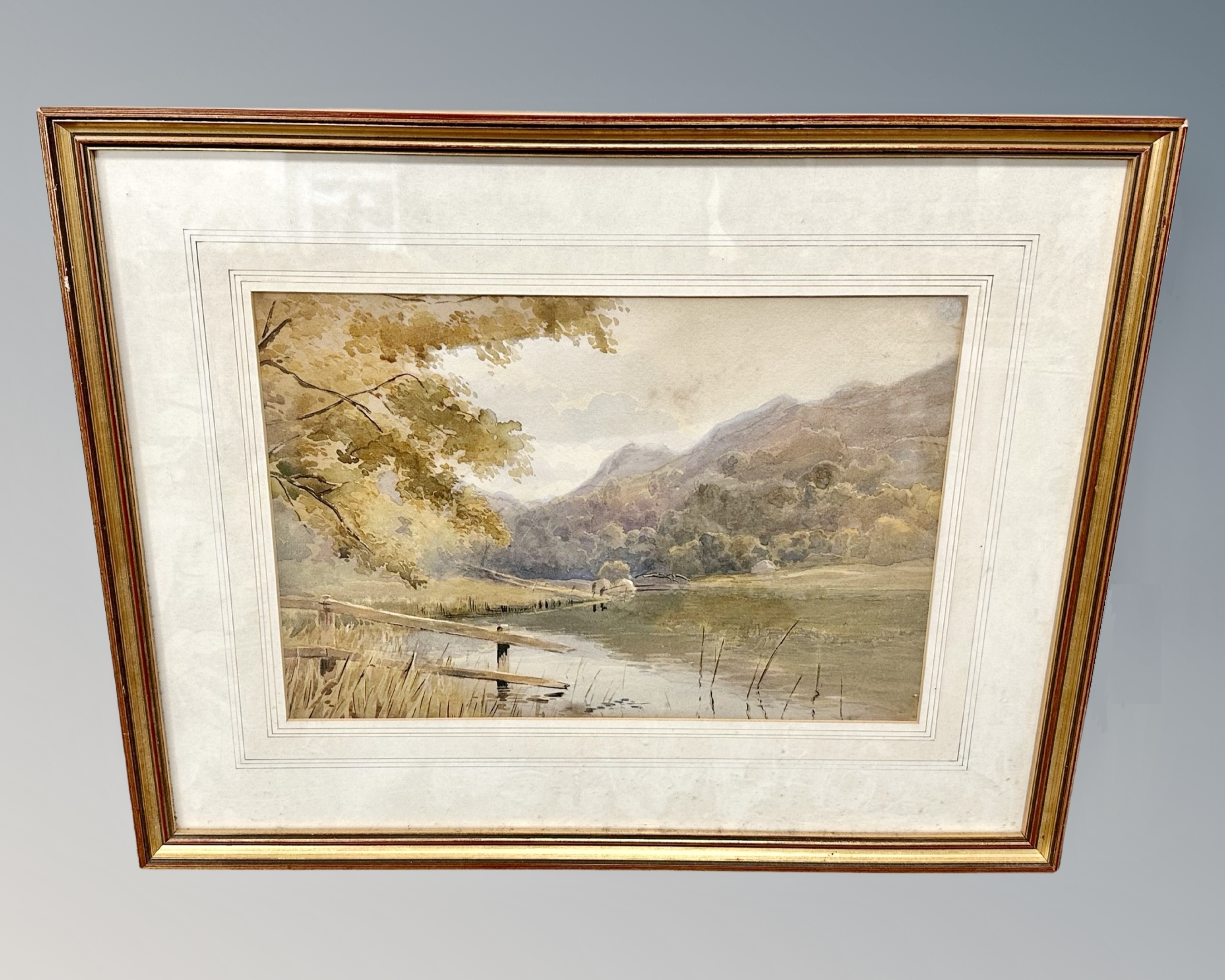 Attributed to John Isaac Richardson (1836-1913) : Basenthwaite lake, watercolour, 34 cm x 23 cm,