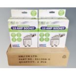 Four SMJ electrical outdoor powered 13 Amp sockets, boxed.