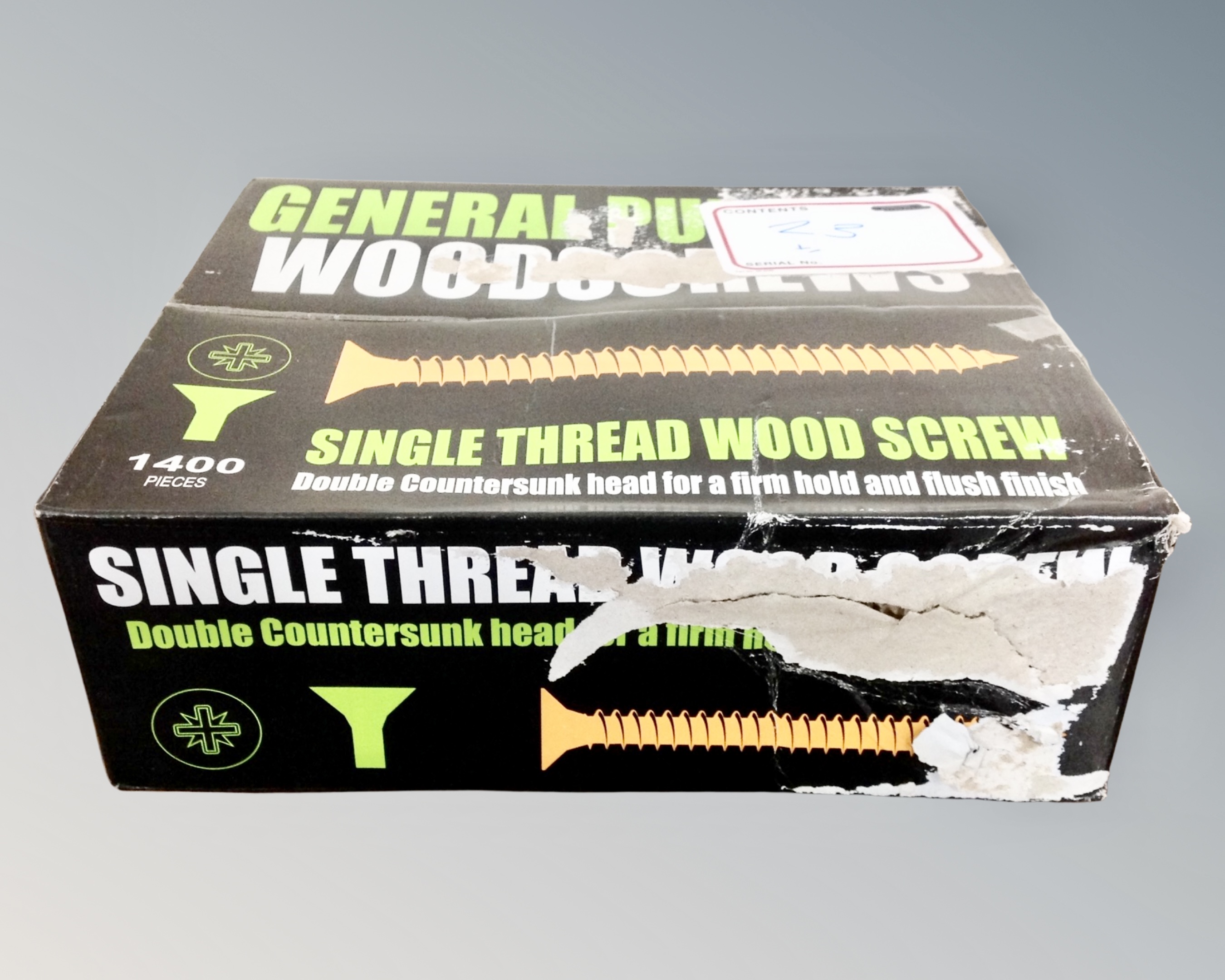 A box of 2400 single thread wood screws,