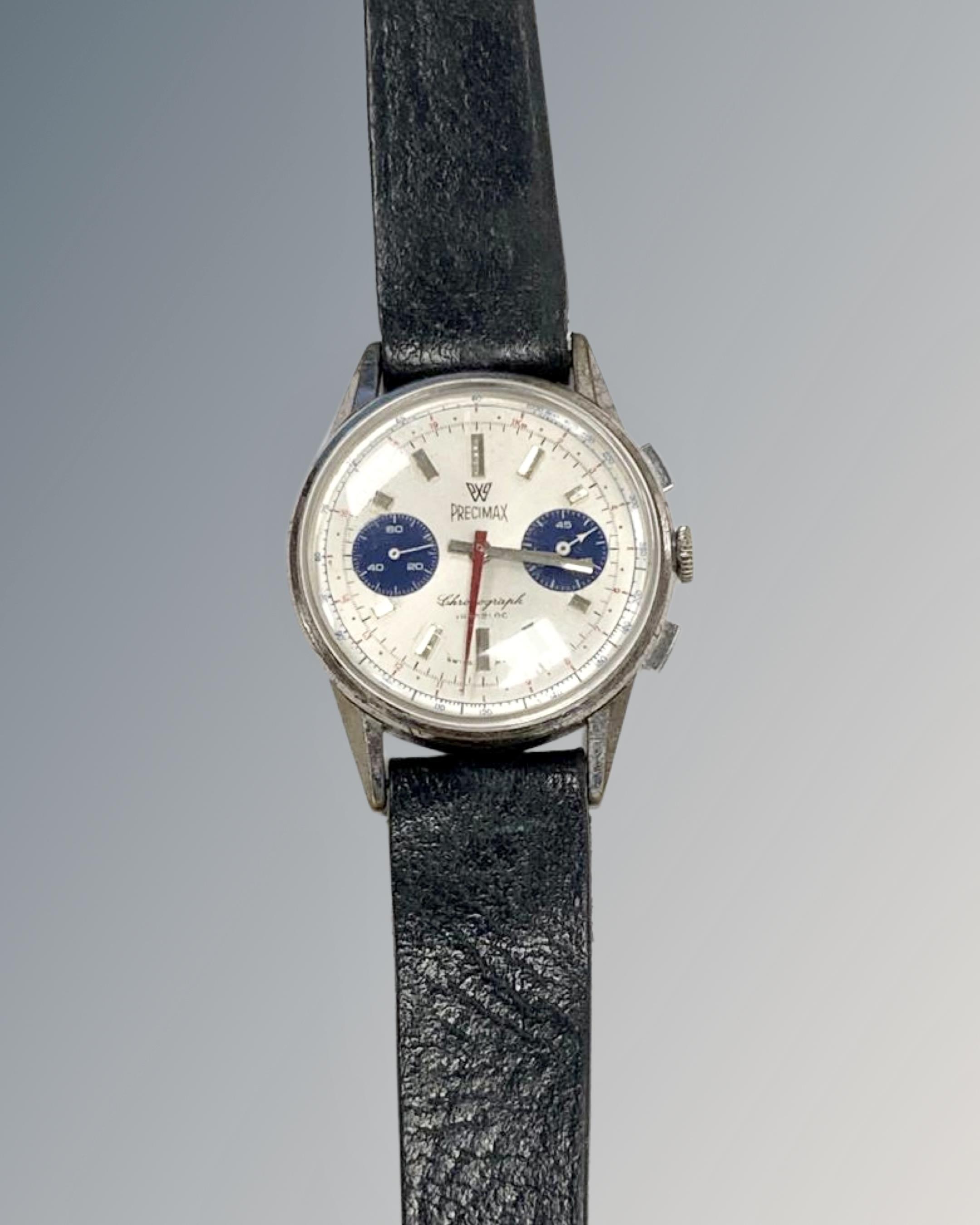 A mid 20th century Gentleman's stainless steel chronograph wristwatch by Precimax