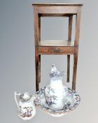 A George III wash stand together with 19th century Cleopatra wash jug and basin,