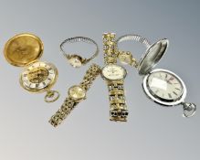 Two contemporary pocket watches together with four further wristwatches.