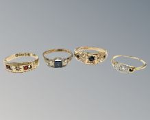 Four antique and later yellow gold rings, 8.4g.