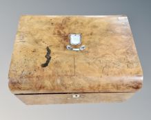 A Victorian walnut mother of pearl inlaid travelling writing box