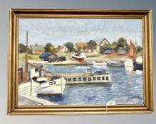 Continental school : Boats in a harbour, oil on canvas, indistinctly signed,