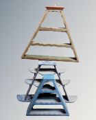 Three antique painted triangular wall shelves