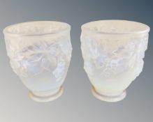 A pair of French Etling Art Deco glass vases decorated with grapes and vines